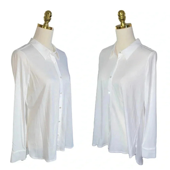 EILEEN FISHER | White Fine TENCEL Organic Cotton Jersey Collared Shirt Size SP - Picture 7 of 11